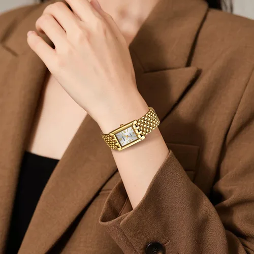 Vista 4 de MASTOP Gold Watches for Women Vintage Rectangle Quartz Watch 30M Waterproof Stainless Steel Bracelet Adjustable Ladies Wristwatch