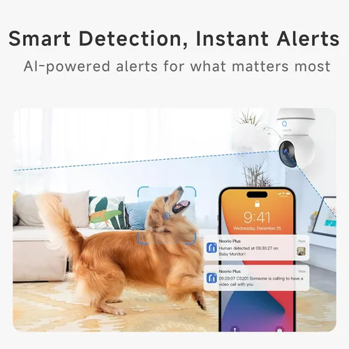 Vista 7 de Noorio Cámara de seguridad para interiores, cámara UHD de 4 MP para mascota/perro de 360 grados para seguridad del hogar, llamada de un solo toque
