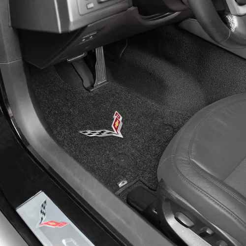 Vista 2 de 2014 – 2017 C7 Corvette Stingray tapetes para piso con banderas: negro