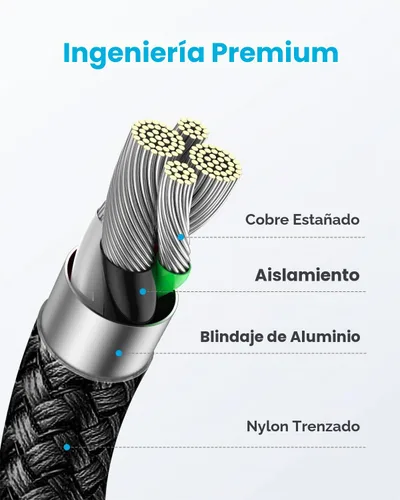 Vista 3 de Cable USB C de 10 pies, largo USB A a USB C de carga rápida, cable de carga Negro trenzado para iPhone 17 Air 16 15 Pro Max Plus, para Samsung