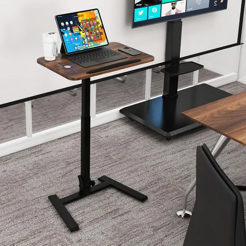 Vista 8 de PUNCIA Escritorio plegable móvil de 26", soporte neumático premontado Nogal