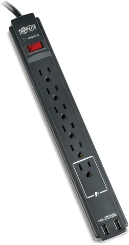 Vista 11 de Tripp Lite Regleta de protección contra sobretensiones de 6 tomas, cable de 6 pies, seguro de por vida de $20,000 y garantía (TLP606TAA)