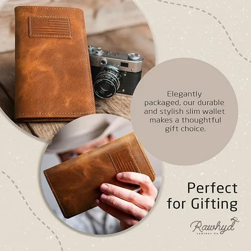 Vista 9 de RAW HYD - Cartera larga de cuero para hombres Funda de chequera doble un gran regalo para hombres