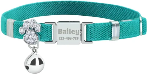 Vista 16 de Collares elásticos de seguridad personalizados para gatos con campana, collares elásticos personalizados con láser para niñas, niños, gatos