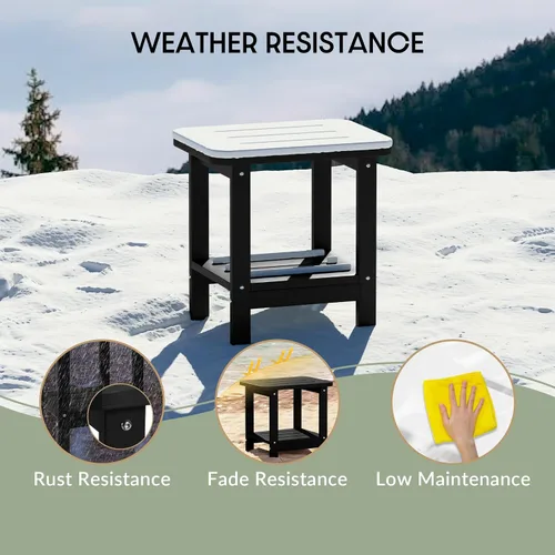 Vista 4 de WestinTrends Aruba - Mesa auxiliar cuadrada para patio de 2 niveles HDPE para exteriores, color negro