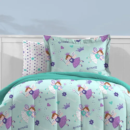 Vista 148 de Dream Factory Dinosaur Blocks - Juego de edredón de microfibra ultrasuave para niños, color azul, tamaño individual Bloques de dinosaurios azules
