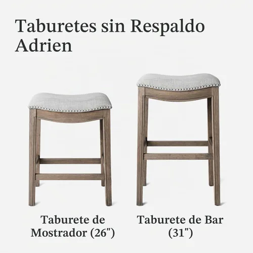 Vista 5 de Maven Lane Adrien Backless Bar Stool, Grey Frame & Fabric, 31" Crema