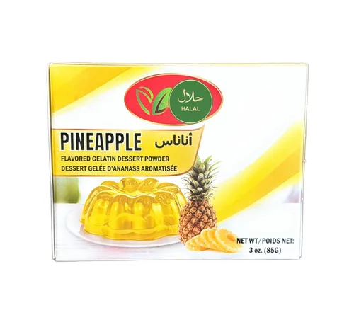 Vista 2 de Polvo de postre de gelatina halal, paquete de 4, 2 mango y 2 sabor a piña , 3.00 oz cada uno.