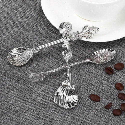 Vista 4 de Fdit Juego de 3 cucharas de café vintage, cucharas de postre talladas en metal real para cocina, comedor, bar y fiestas de té