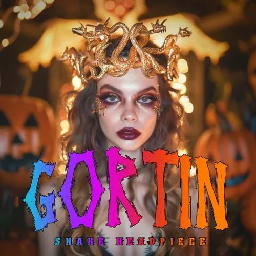 Vista 7 de GORTIN Medusa - Diadema de serpiente dorada para disfraz de Halloween, tocado de diosa griega, mascarada, cosplay, accesorios para el cabello