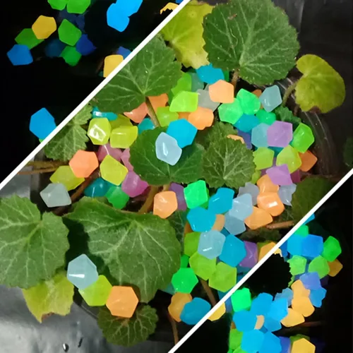 Vista 2 de 100 piedras luminosas para acuario, rombos de resina que brillan en la oscuridad, decoración luminosa de pecera, cubos de hielo, diamantes