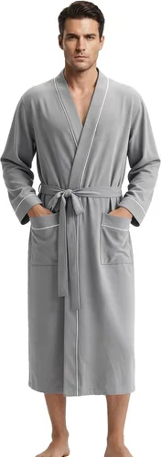 Vista 12 de U2SKIIN Mens 100% Cotton Cozy Robe, Ultra Soft Lightweight Bathrobe for Men Negro