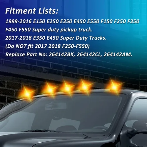 Vista 3 de D-Lumina Luces LED de techo de cabina con lente ámbar para Ford F150 F250 F350 F450 F550 F650 F750 E150 E250 E350 E450 1999-2016 Super Duty Camiones