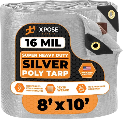 Vista 14 de Xpose Safety - Lona protectora de polietileno de 4 x 20 pies, 16 mil o 0.4mm de grosor, resistente y reforzada para evitar desgarros, resistente a
