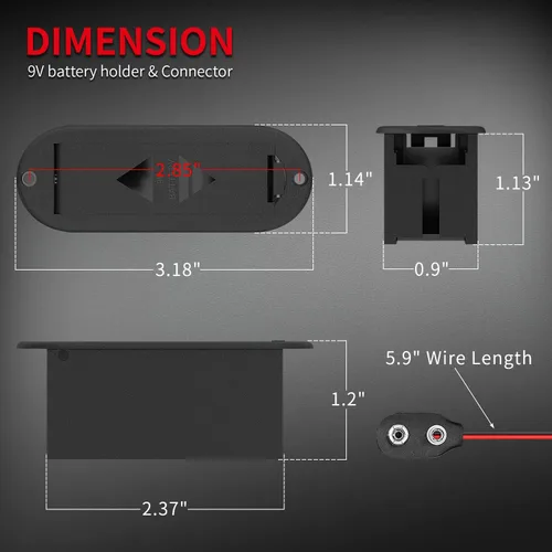 Vista 2 de DAIERTEK Soporte de batería de 9 V con cubierta de conector 9 Vlot Caja de soporte de batería para guitarra Bass Pickup -2 piezas