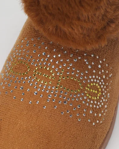 Vista 2 de bebe Botas de invierno para niñas, botas de microgamuza con diamantes de imitación y puños de piel sintética