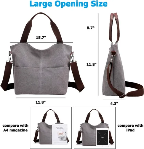 Vista 5 de DOURR Hobo - Bolsos cruzados de lona para mujer, bolso cruzado de moda de algodón