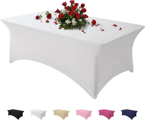 Vista 30 de Famstar Paño de Mesa Negro de 4 Pies de Elastano, Paño de Mesa Ajustado para Mesas Rectangulares, Fundas Elásticas Lavables Sin Arrugas