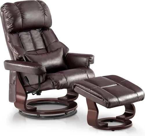 Vista 11 de MCombo Sillón reclinable manual giratorio con otomano, silla reclinable con masaje de vibración para espacios pequeños, sala de estar, oficina, piel
