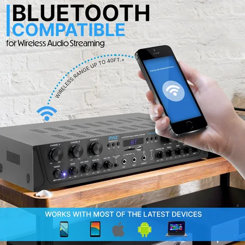 Vista 7 de Pyle Sistema de amplificador de audio inalámbrico para el hogar, amplificador receptor estéreo de sonido compatible con Bluetooth, 6 canales