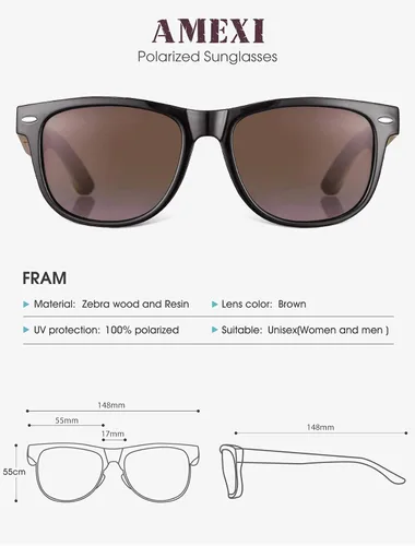 Vista 2 de Amexi Wood Sunglasses Offer a Combination of 100 Wood Temples that Support a Plastic FramePolarized Sunglasses for Fishing