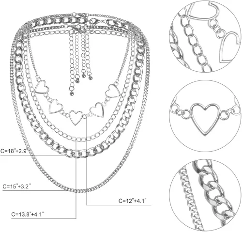 Vista 3 de Collar de cadena de bloqueo cadenas de Egirl collar con colgante de llave con cerradura de declaración juego de 2 cadenas largas de múltiples capas