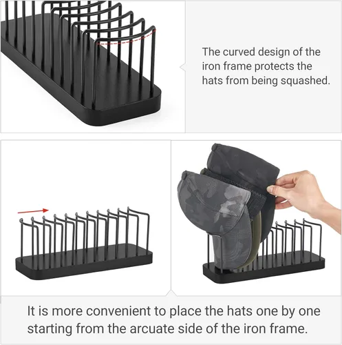 Vista 3 de Mkono Organizador de sombreros para gorras de béisbol, soporte para sombreros para 10 gorras de béisbol, soporte para sombreros de mesa, organizador