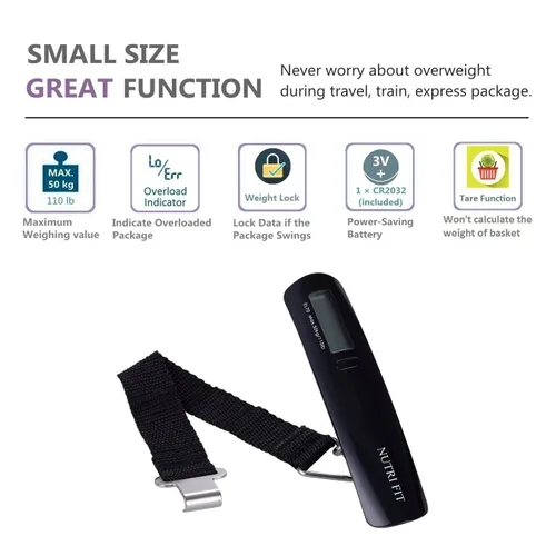 Vista 2 de NUTRI FIT Báscula de peso para equipaje, báscula de pesaje de peces digital de mano P01, EL70-BLACK, talla única, Peso máximo 110 libras