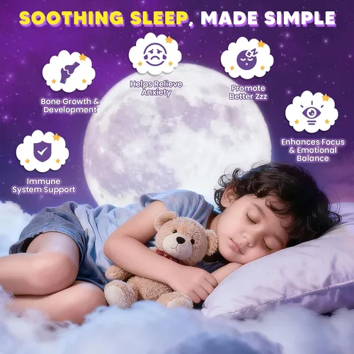 Vista 6 de Gomitas de glicinato de magnesio 400/200 mg para niños y adultos, sin melatonina para dormir, suplemento de magnesio con manzanilla, lavanda