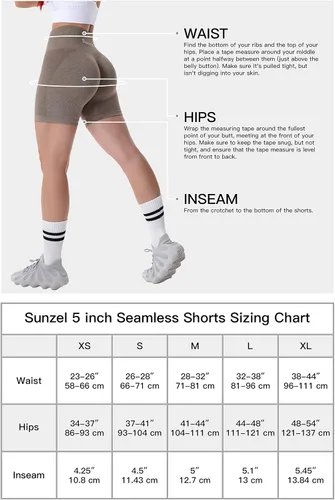 Vista 6 de Sunzel Pantalones cortos sin costuras para mujer, pantalones cortos de entrenamiento de 5 pulgadas, cintura alta, elásticos, para gimnasio, yoga