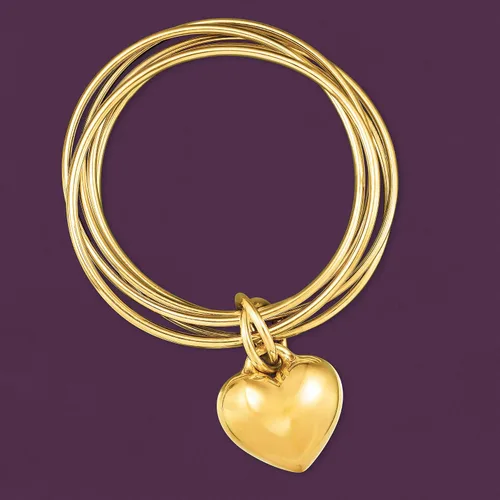 Vista 4 de Ross-Simons Italian Andiamo 14kt Yellow Gold Heart Charm Multi-Bangle Bracelet