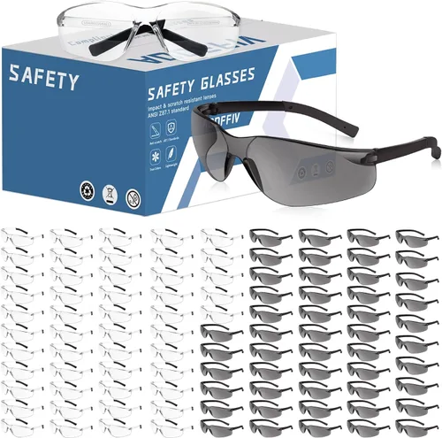 Vista 14 de Gafas de seguridad transparentes a granel de 100, gafas de protección ANSI Z87.1 con resistencia a arañazos e impactos para construcción