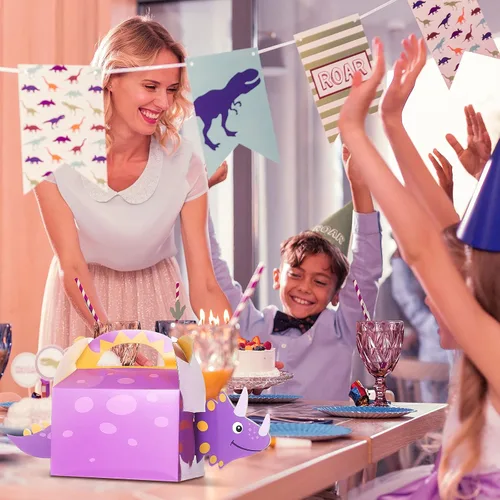 Vista 7 de Patelai - 12 bolsas de recuerdo de fiesta de dinosaurios 3D con temática de dinosaurios, cajas de regalo de dulces para niños, baby shower