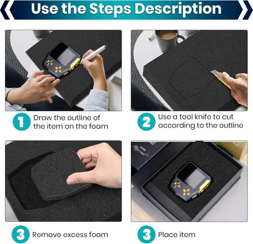 Vista 5 de 3 piezas de insertos de espuma de 16 x 12 x 2 pulgadas para estuches, espuma de poliuretano, hojas de espuma negra para embalaje, acolchado de 2