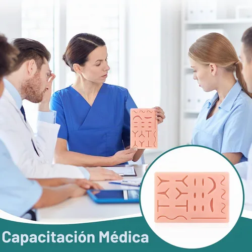 Vista 7 de Medarchitect Almohadilla de práctica de sutura mejorada de silicona reutilizable Modelo de piel de entrenamiento médico con 19 heridas precortadas