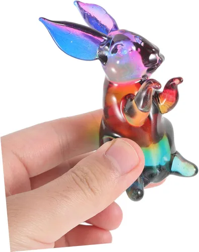 Vista 7 de Figura de conejo de cristal, colorido, soplado a mano, estatua de animales de cristal, coleccionables, estatua del zodiaco chino, arte de vidrio