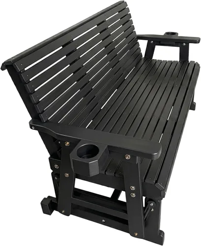 Vista 8 de Fortune Candy Planeador de patio con portavasos, respaldo alto y asiento contorneado profundo, resistente 800 libras (negro, 3 plazas)