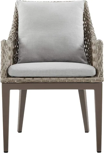 Vista 4 de Armen Living Silvana - Silla de comedor de mimbre y aluminio para exteriores con cojines beige - Juego de 2
