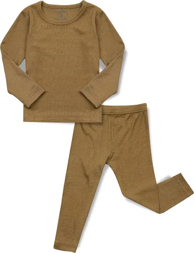 Vista 22 de AVAUMA Conjunto de pijama para bebés, niños y niñas, ajuste ceñido, con nervaduras, ropa de dormir para el estilo de vida diario Negro/Azul