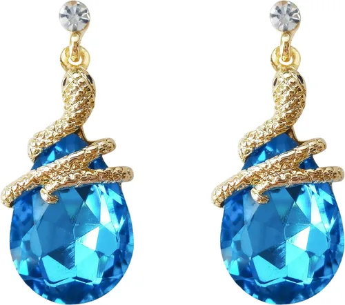 Vista 16 de Navachi Pendientes colgantes de gota de serpiente con forma de pera multicolor de cristal chapado en oro de 18 quilates