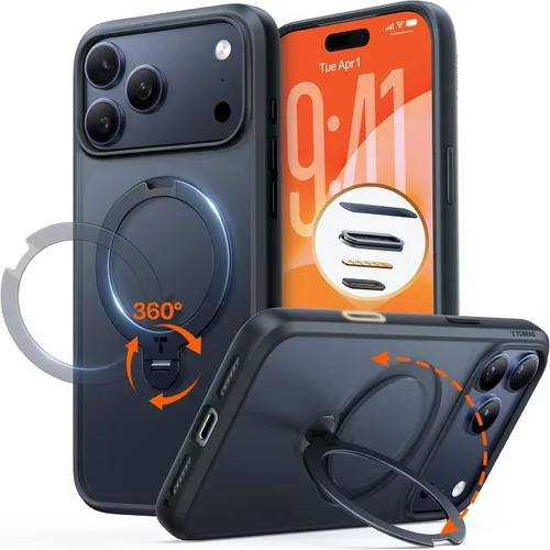 Vista 16 de TORRAS Q3 Spin - Funda para iPhone 14 Pro Max con soporte magnético 360, color negro