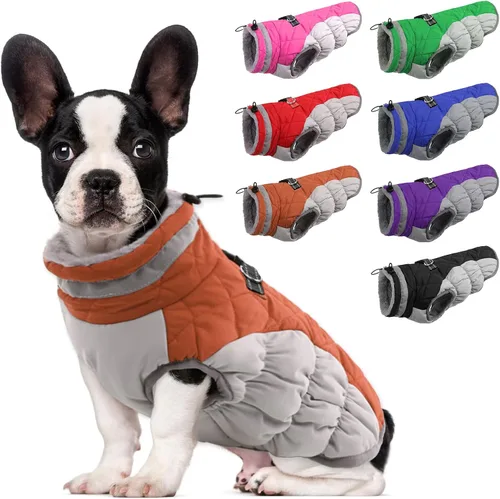 Vista 53 de Lelepet Abrigo cálido para perro, abrigo de invierno para perro, chaqueta impermeable para perros con arnés integrado reflectante de forro polar