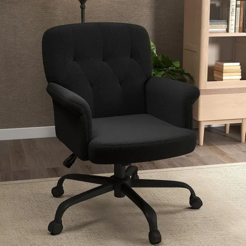 Vista 7 de Comfy - Silla de escritorio para oficina en casa, silla de tocador tapizada con ruedas y brazos, moderno asiento giratorio ajustable para sala