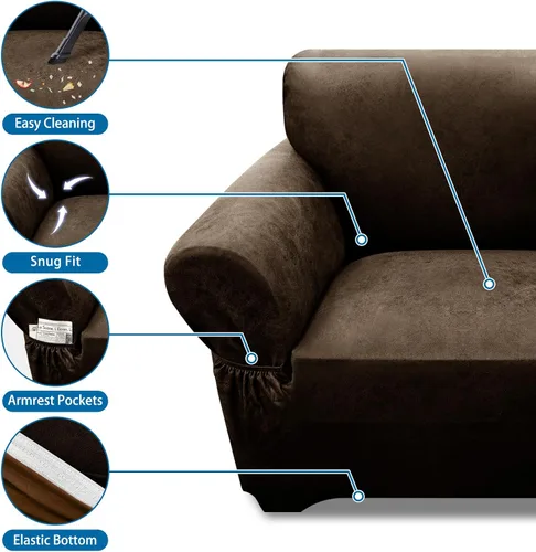 Vista 114 de Fundas para Sillón de 2 Piezas con Cojín en T, Fundas de Aspecto de Cuero para Sofá, Fundas para Sillas, Protector de Muebles Elástico, Funda
