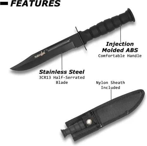 Vista 6 de Survivor HK-1023DP Cuchillo de hoja fija de 7.5 pulgadas en total, negro