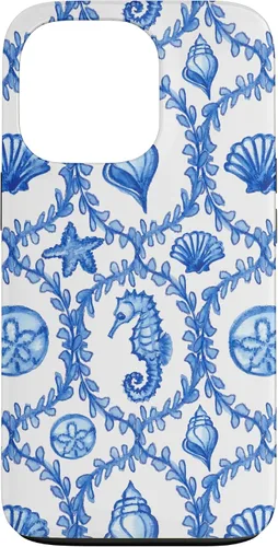 Vista 10 de iPhone 16 Coastal Granddaughter Blue Shells Starfish Seahorse Preppy Case
