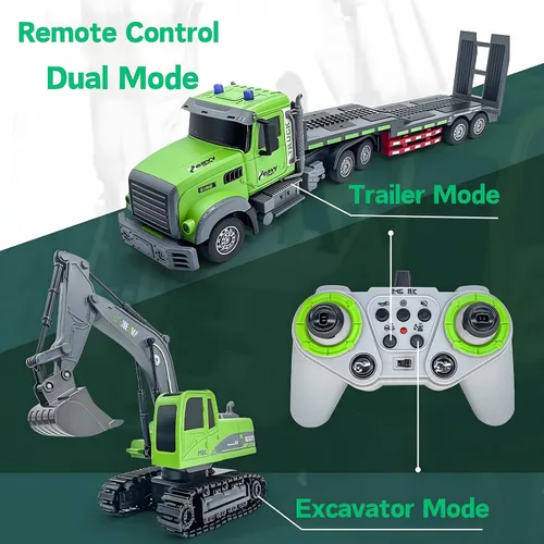 Vista 3 de 1:12 RC Semi camión con excavadora para adulto, cubo de metal, un control Verde