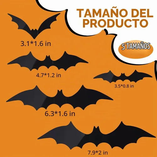 Vista 2 de FANDAMEI 140 piezas de murciélagos para decoración de Halloween, 5 tamaños de murciélagos, decoración de pared de murciélagos 3D para decoración