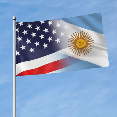 Vista 2 de Bandera de Argentina y Estados Unidos de 3 x 5 pies, color vivo y resistente a la decoloración UV, banderas de Argentina y Estados Unidos