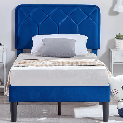 Vista 22 de VECELO Marco de Cama Tamaño Twin con Plataforma Tapizada de Terciopelo Premium con Cabecera Ajustable en Altura/Base de Colchón, Soporte de Listones